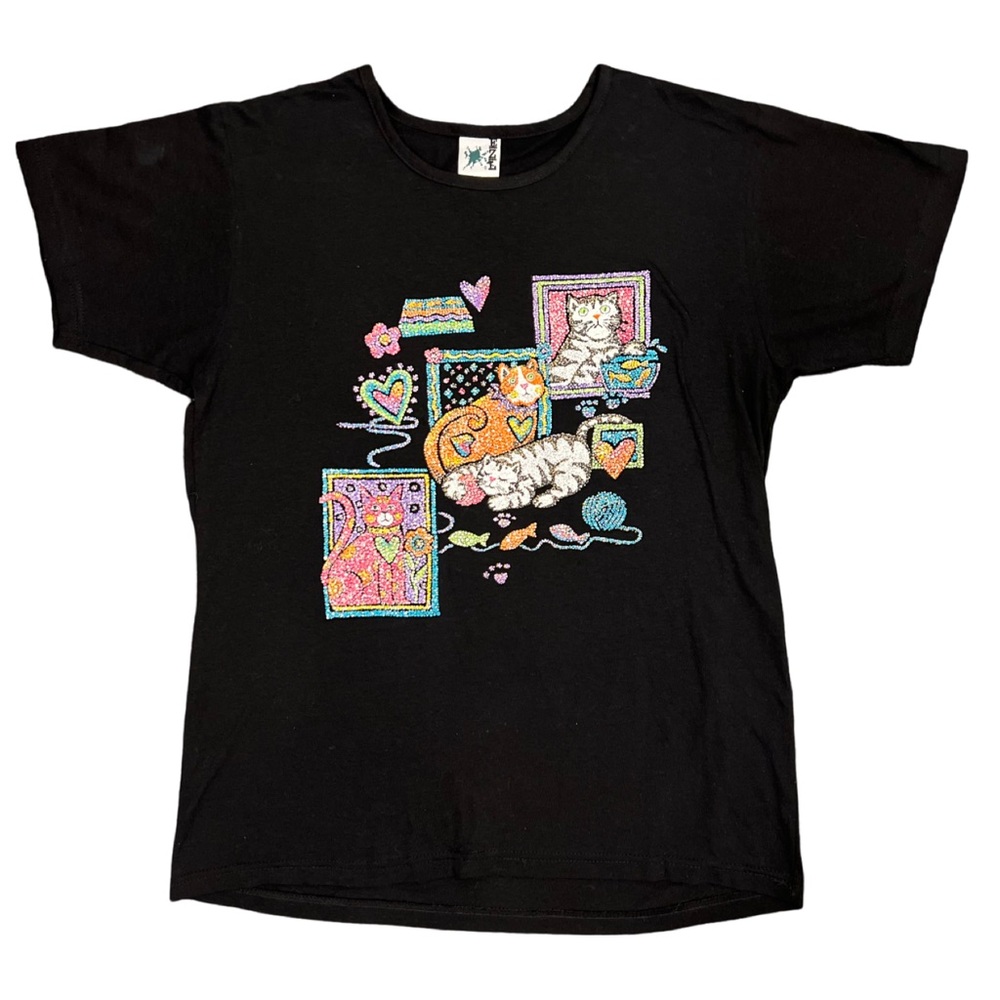 EZL Womens Cat Lady T-shirt Black Sz M Funny Crazy Cats Cotton vintage Rare Top